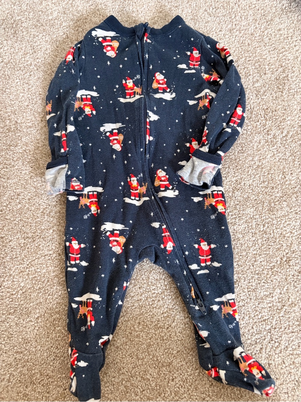 Old Navy Navy Holiday Santa Zip-Up Footed One-Piece